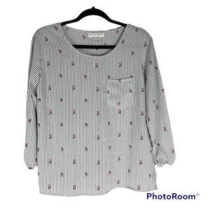 Jon & Anna Contemporary Size M Floral Striped Print Top Buttons Down Back